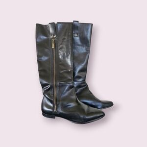 Michael Kors Zipper Accent Black All Leather Knee-High Grunge Rider Boots Sz 8.5